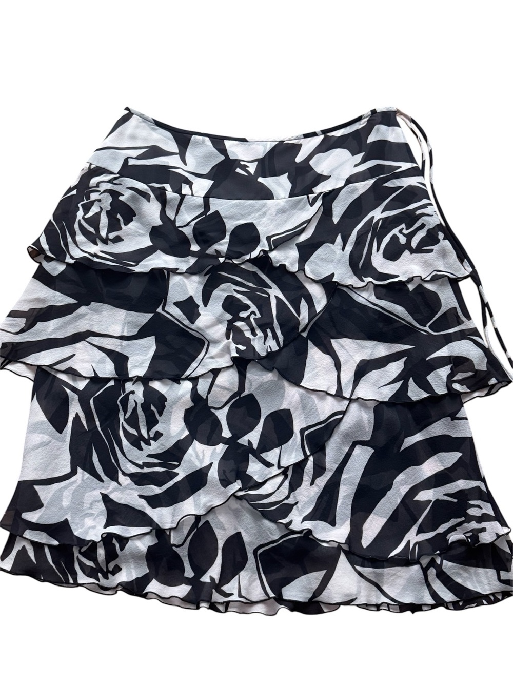 Carlisle Black and Cream Floral Tiered Silk Skirt